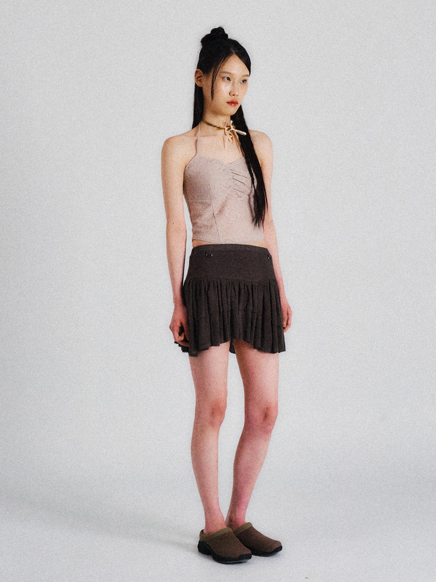MICRO SHIRRING SKIRT (DARK GREY)