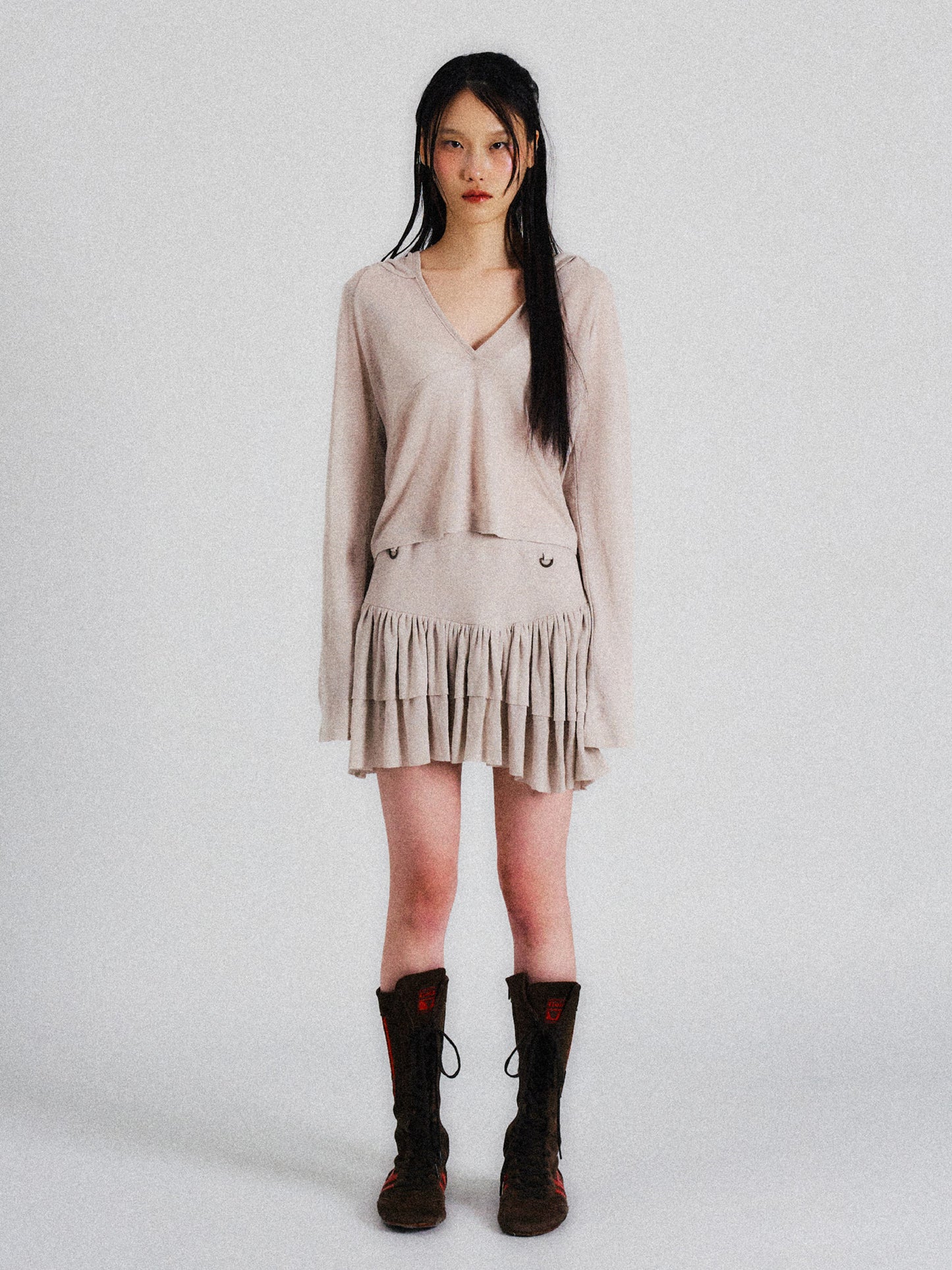 MICRO SHIRRING SKIRT (OATMEAL)